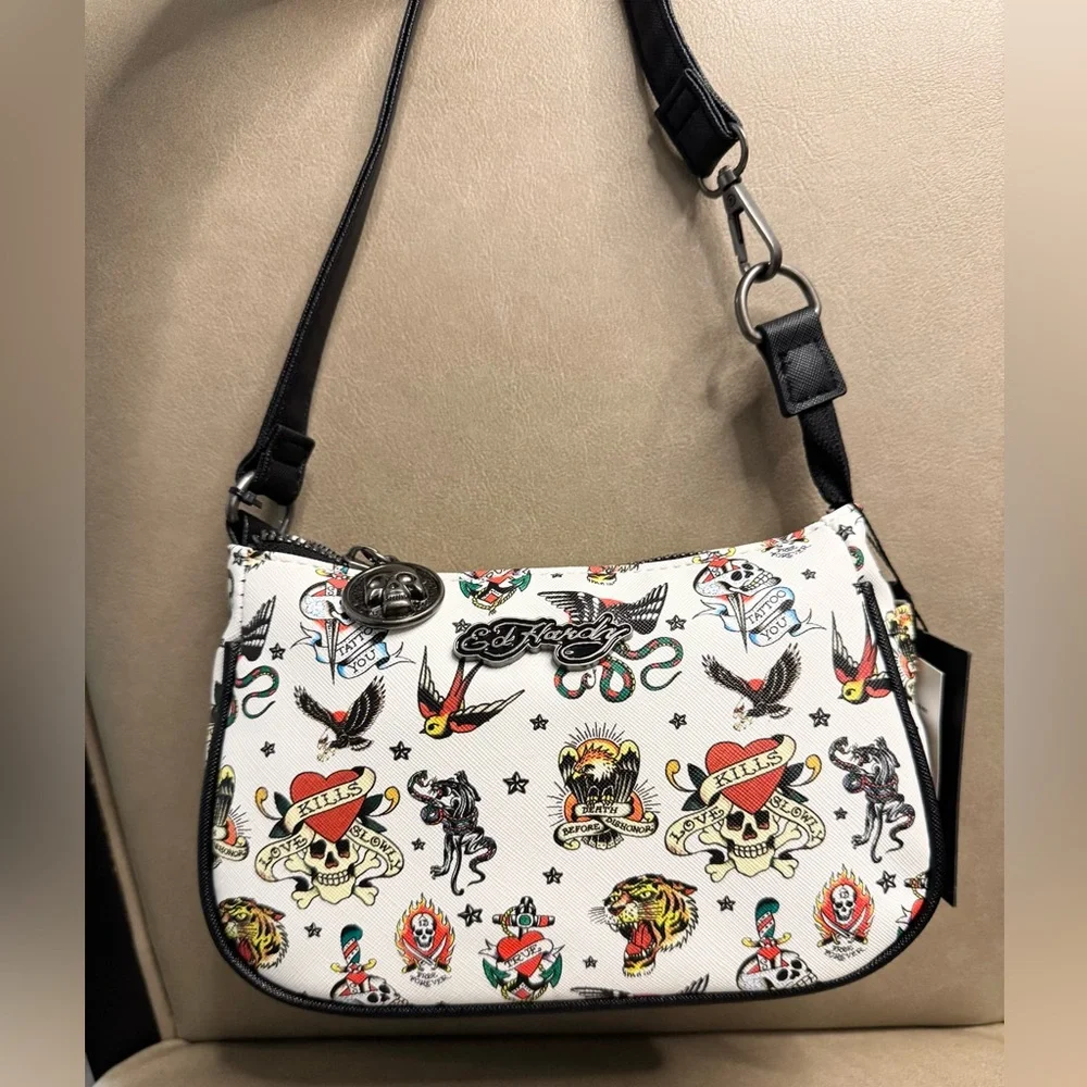 Ed Hardy Shoulder Bag with Colorful Tattoo Print, 9